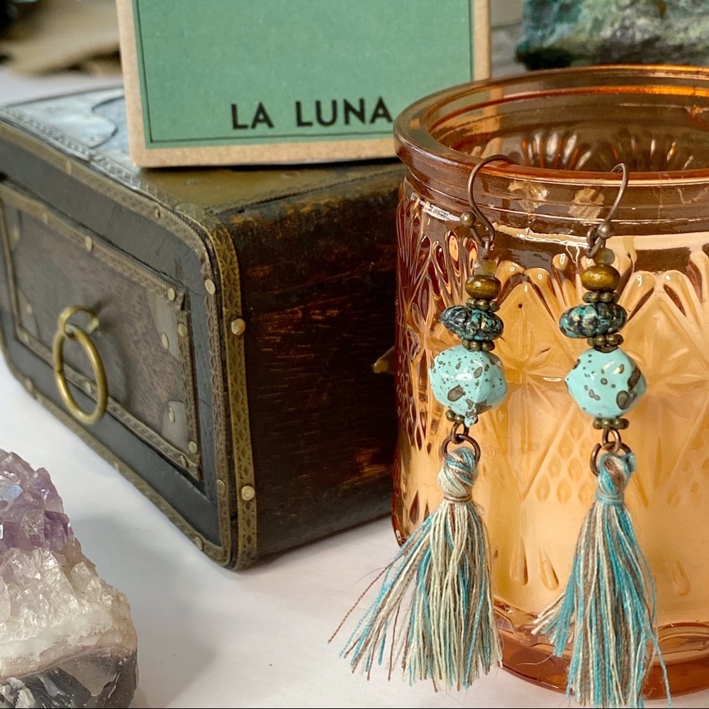 3/$15 Bohemian Turquoise Tassel Dangle Earrings